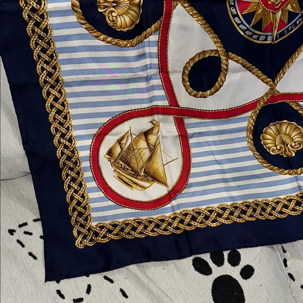 Christian Dior Nautical Themed Silk Scarf red white blue gold